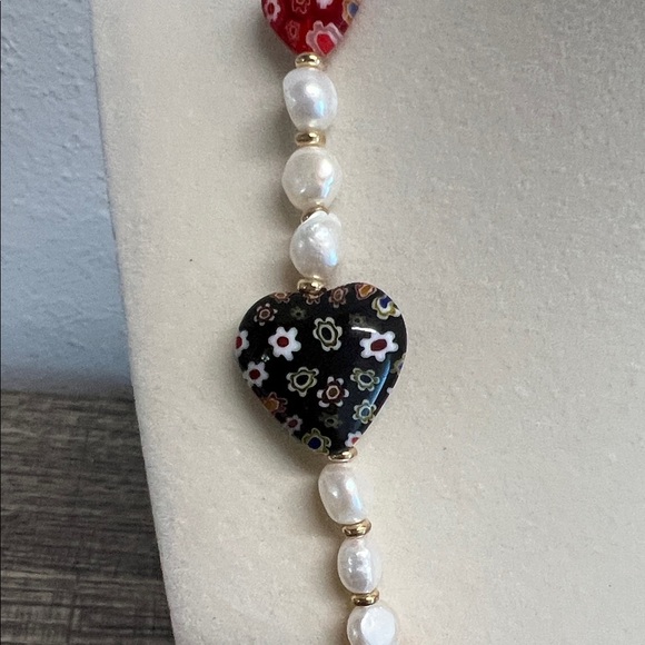 Piper K | Freshwater Pearl & Glass Heart Necklace. - Picture 4 of 12